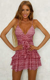 Womens V-Neck Spaghetti Strap Bowknot Backless Sleeveless Lace Mini Swing Skater Dress