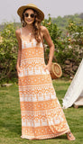 Women's Summer Casual Floral Printed Bohemian Spaghetti Strap Floral Long Maxi Dress with Pockets