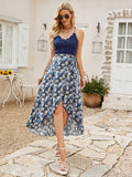 Jelly Damen-Sommerkleid mit tiefem V-Ausschnitt und asymmetrischem Blumenmuster