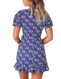 Sommer-Frauen-Kurzarm-Druckkleid mit V-Ausschnitt, lässige kurze Kleider