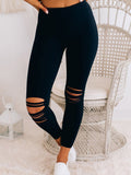 Laddymoda Leggings de mujer Leggings de cintura alta ajustados con recortes negros