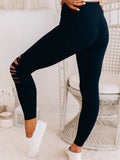 Laddymoda Leggings de mujer Leggings de cintura alta ajustados con recortes negros