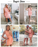 Women's Summer Casual Beach Dress Sleeveless Ruched Tie Tank Bodycon Wrap Mini Dresses