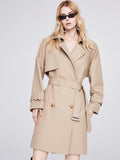 Laddymoda Outwear pour femmes Double-poitrine Raglan Sleeve Solid Button Windbreakers Longline Trench Coat