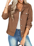 Laddymoda Women's Outerwear Solid Pocket Casual Fall Winter Corduroy Loose Jacket