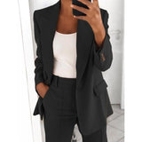 2022 Summer Autumn Solid Blazer Coat Notched Long Sleeve Cardigan Button Casual Jacket Suits Office Lady Black Blazers