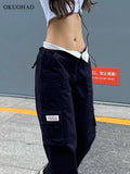 Lässige Cargohose Damen Gerade Hohe Taille Baggy Pants Mode Schlank Baumwolle Schwarz Breites Bein Arbeitshose Bequeme Y2k Streetwear