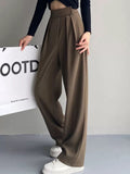 Brown Wide Leg Women's Classic Suit Pants Vintage Palazzo Office Elegant Casual Balck Trousers Female High Wasit Pants