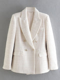 Giacca Donna Primavera 2022 Moda Bipetto Tweed Blazer Cappotto Vintage Manica Lunga Femmina Capispalla Chic Top