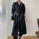2023 Autunno/Autunno Maxi Long Trench Coat in pelle con cintura Giacca a vento femminile chic classica