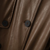 2023 automne/automne en cuir Maxi Long Trench Coat avec ceinture Chic femme coupe-vent classique