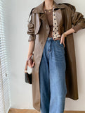 2023 Fall /Autumn leather Maxi Long Trench Coat With Belt Chic Female Windbreaker Classic