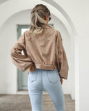 Laterne Ärmel Cropped Jacken Mantel Einreiher Outwear Mode Vintage Cord Herbst Wintermantel Damen Jacke 18047