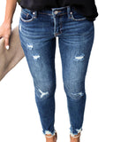 Neue Skinny Jeans mit mittlerer Taille Damen Vintage Distressed Denim Pants Holes Destroyed Pencil Pants Freizeithose Sommer Zerrissene Jeans