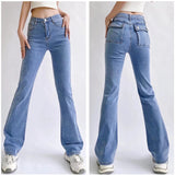 Mode de style européen et américain ins hanche jeans femmes élastique slim fit minceur bootcut pantalon taille haute pantalon en gros