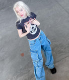 American high street hot girl cargo jeans été 2023 nouveau petit pantalon ample rétro en détresse