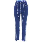 Fall 2023 European and American new high waist slimming high straight loose wide leg frayed hem high street women's jeans