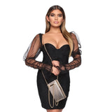 Laddymoda Nell'autunno del 2023, Europa e Stati Uniti cross-border bra mesh splicing women's wear sexy hip bag nightclub style dress (donne)