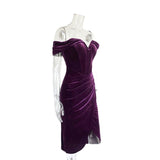 Herbst französisches Kleid leichtes Luxus-Retro-Samt-Schulterträgerloses Fischgräten-Split-Kleid Europäisches und amerikanisches Kleid