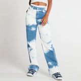 Laddymoda nouveauté nouveau fond blanc teint en bleu mode slim long porte-crayons jeans pour femmes