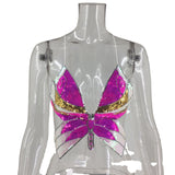 2023 nuevo verano cinta colorida mariposa lentejuelas top vestido de mujer