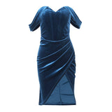 Herbst französisches Kleid leichtes Luxus-Retro-Samt-Schulterträgerloses Fischgräten-Split-Kleid Europäisches und amerikanisches Kleid