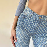 2022 Außenhandel neue Rauten-Veloursleder-Design-Jeans, die hohe Taillen-Knopfhosen im Großhandel abnehmen