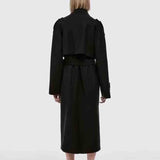 Laddymoda New women's black belt with double breasted middle and long trench coat