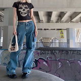 American high street hot girl cargo jeans summer 2023 new small large pocket distressed retro loose trousers