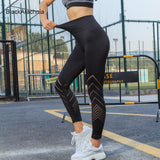 Laddymoda Solid Black Women Sport Pants Sexy Breathable Hollow Yoga Leggings High Elastic Gym Leggings Patchwork Hips Push Up Yoga Pants