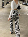 WannaThis Zebra Print Pantalones de pierna ancha Pantalones sexy de cintura alta Otoño Mujeres Nuevo 2020 Moda Casual Pantalones femeninos Streetwear