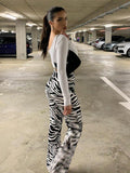 WannaThis Zebra-Druck-weite Bein-Hosen-Hose-reizvolle hohe Taillen-Herbst-Frauen-neue 2020 Art- und Weisebeiläufige weibliche Hosen Streetwear