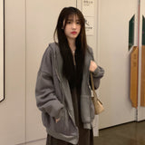 Felpe con cappuccio da donna Harajuku versione coreana Zip Up felpe oversize sciolte casual tinta unita a maniche lunghe felpa con cappuccio cappotti