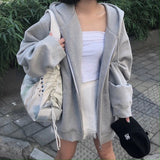Femmes Sweats à capuche Harajuku Version coréenne Zipper Up Loose Oversized Sweatshirts Décontracté Couleur Solide Manches Longues Sweat-shirt à capuche Manteaux