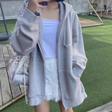 Frauen Hoodies Harajuku Koreanische Version Reißverschluss lose übergroße Sweatshirts lässige einfarbige Langarm-Sweatshirt mit Kapuze