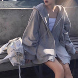 Frauen Hoodies Harajuku Koreanische Version Reißverschluss lose übergroße Sweatshirts lässige einfarbige Langarm-Sweatshirt mit Kapuze