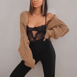 Femmes Ultra-short Sweater Manteau 2021 Automne Hiver Manches Longues Tricotées Crop Tops Couleur Solide Sexy Cardigan Pulls Tops