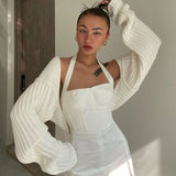 Women Ultra-short Sweater Coat 2021 Autumn Winter Long Sleeve Loose Knitted Crop Tops Solid Color Sexy Cardigan Sweaters Tops
