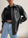 Veste en cuir femme Automne 2022 Veste Bomber Mince Celmia Vintage Manteaux à manches longues Boutons Revers Décontracté Solide Travail Vêtements d’extérieur