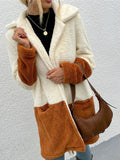 Laddymoda Maglione da giacca da donna con tasche grandi in velluto a doppia faccia con risvolto abbinato