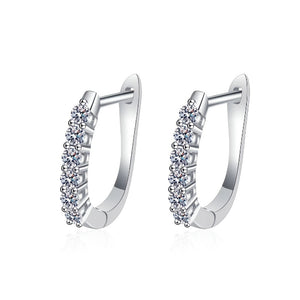 Laddymoda 1pair 925 Sterling Silver Round Christmas Gift Real Moissanite Hoop Earrings, D Color Brilliant Round Cut Lab Created Diamond Earrings 18K White Golden Sterling Silver Huggie Earring - LaddyModa