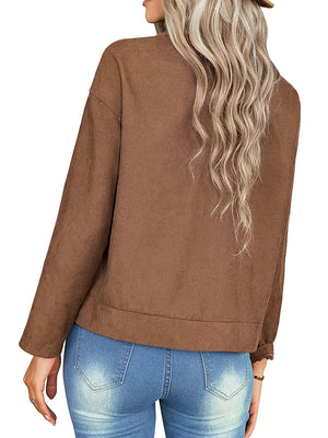 Laddymoda Women's Outerwear Solid Pocket Casual Fall Winter Corduroy Loose Jacket