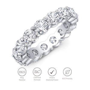 Laddymoda Moissanite Ring Times Gem 7.00 Ct 14 Stones Eternity Band Classic Round Cut D Color VS1 Clarity- Silver 18k Platinum Plated - LaddyModa