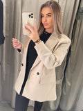 2022 Women Double Breasted Blazer Office Lady Loose Classic Coat Suit Jacket Female Chic Outwear Outfits Veste Femme