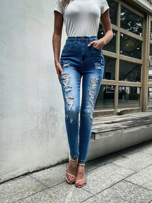 Laddymoda Women's Slim Fit Ripped High Waist Butt Lifting Stretch Skinny Jeans - LaddyModa