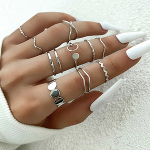 LADDYMODA Simple Geometric Niche Design Sense Index Finger Ring Thin Ring Light Luxury Cold Wind Set Ring 10-piece Set