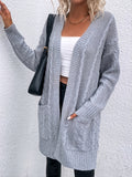 Laddymoda Donna manica lunga casual Loose Cable Knitted Open Front Long Cardigan Maglione Cappotti con tasche