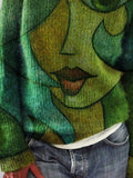Laddymoda Pull pour femme décontracté imprimé floral en tricot col rond à manches longues lâche automne hiver pull
