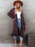 Fitshinling Bohemian Vintage Cardigan Ropa de invierno para mujeres Flecos Colorido Chaqueta larga delgada Moda femenina Abrigo de punto Nuevo