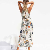 V Neck Split Dress Floral PrintElegant Casual Maxi Dresses garmentsdl